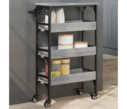 Virtuvės Vežimėlis, Pilkas Ąžuolo, 53X20X76cm Apdirbta Mediena