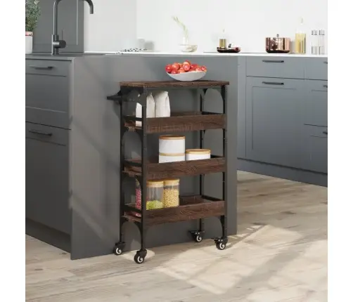 Virtuvės Vežimėlis, Rudas Ąžuolo, 53X20X76cm Apdirbta Mediena