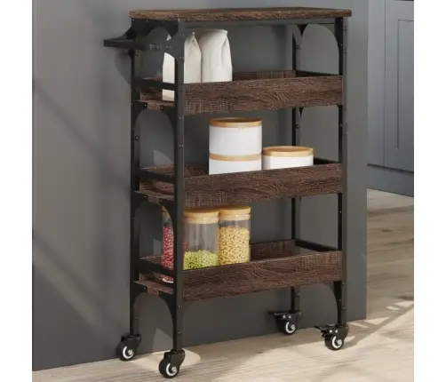 Virtuvės Vežimėlis, Rudas Ąžuolo, 53X20X76cm Apdirbta Mediena