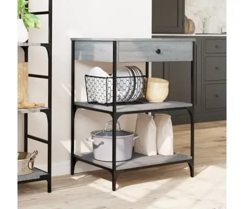 Virtuves Ratiņi, Pelēka Koka, 60X48X89,5 Cm, Inženierijas Koks Vidaxl