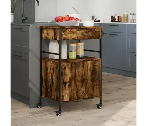 Köögikäru, Suitsutatud Tamm, 56 X 43 X 89,5 cm Tehispuit