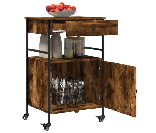 Köögikäru, Suitsutatud Tamm, 56 X 43 X 89,5 cm Tehispuit