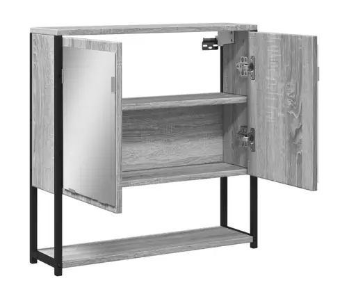 Veidrodinė Vonios Spintelė, Pilka Ąžuolo, 60X16X60cm Mediena