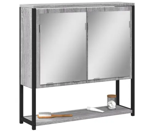 Veidrodinė Vonios Spintelė, Pilka Ąžuolo, 60X16X60cm Mediena