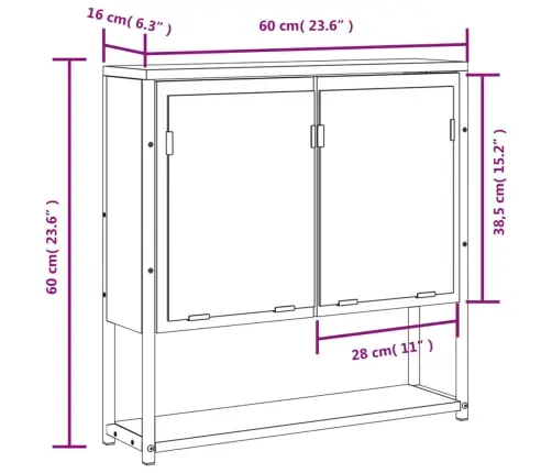 Vannitoa Peegelkapp, Pruun Tamm, 60 X 16 X 60 cm Tehispuit