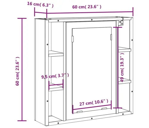 Vannasistabas Spoguļskapītis, Melns, 60X16X60 Cm Vidaxl