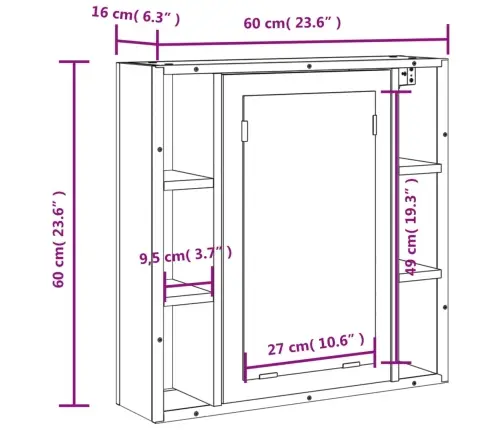 Vannitoa Peegelkapp, Suitsutatud Tamm, 60X16X60 cm Tehispuit