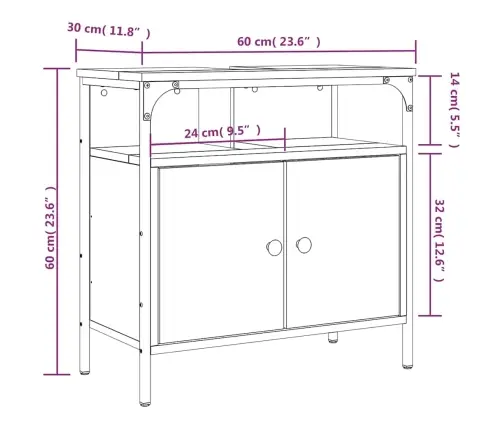 Spintelė Praustuvui, Dūminė, 60X30X60cm Apdirbta Mediena