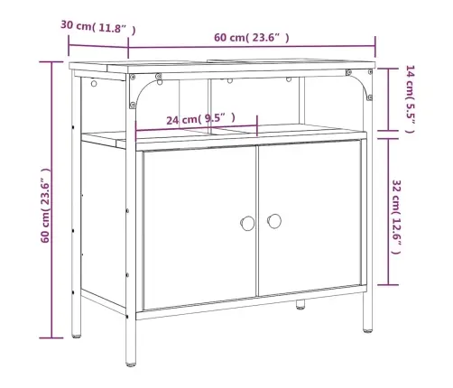 Spintelė Praustuvui, Pilka Ąžuolo, 60X30X60cm Apdirbta Mediena