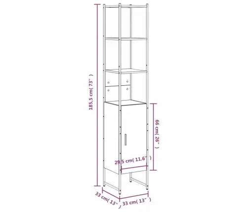 Vonios Kambario Spintelė, Pilka Ąžuolo, 33X33X185,5cm Mediena
