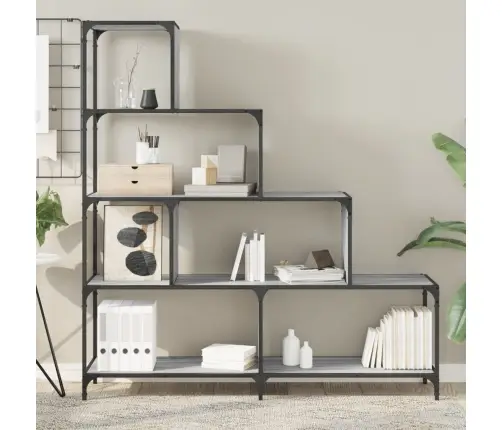 Knygų Spinta, 4 Pakopų, Pilka Ąžuolo, 139X33,5X149cm Mediena