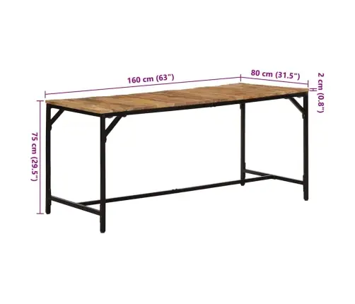 Valgomojo Stalas, 160X80X75cm Mango Medienos Masyvas