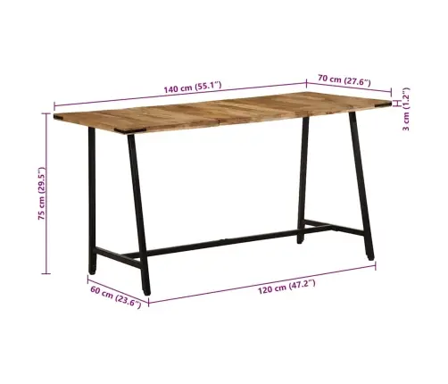 Virtuves Galds, 140X70X75 Cm, Mango Masīvkoks Vidaxl