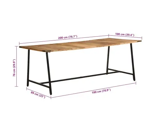 Virtuves Galds, 200X100X75 Cm, Mango Masīvkoks Vidaxl