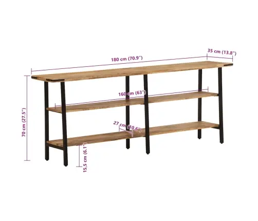 Konsoollaud, 180X35X70 cm Mangopuit