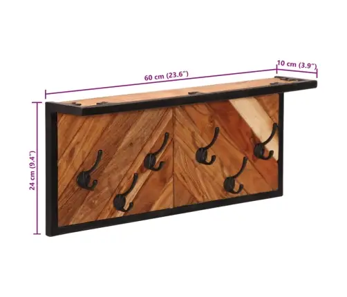 Sienas Drēbju Pakaramais Ar 6 Āķiem, Mango Masīvkoks Vidaxl