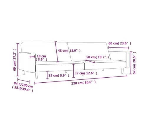 2-Vietīga Dīvāngulta, Gaiši Pelēks Audums Vidaxl