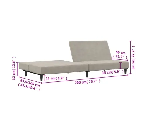 2-Vietīga Dīvāngulta, Gaiši Pelēks Samts Vidaxl