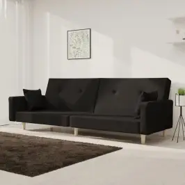 Dvivietė Sofa-Lova Su Dvejomis Pagalvėmis, Juoda, Audinys