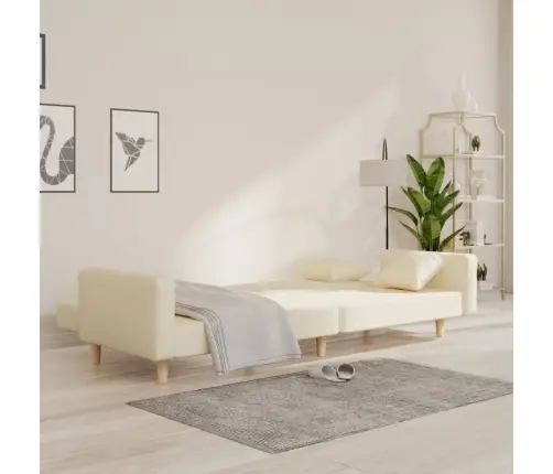 2-Vietīga Dīvāngulta Ar Diviem Spilveniem, Krēmkrāsas Audums Vidaxl