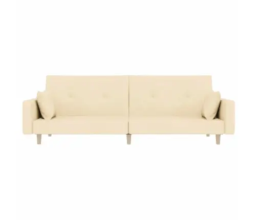 2-Vietīga Dīvāngulta Ar Diviem Spilveniem, Krēmkrāsas Audums Vidaxl