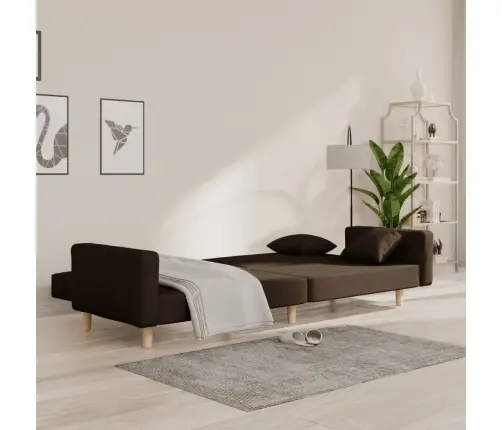 Dvivietė Sofa-Lova Su Dvejomis Pagalvėmis, Ruda, Audinys