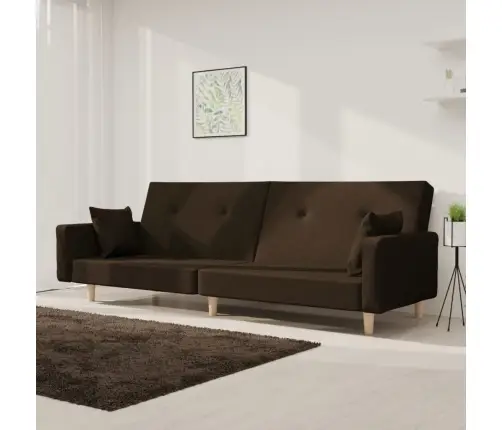 Dvivietė Sofa-Lova Su Dvejomis Pagalvėmis, Ruda, Audinys