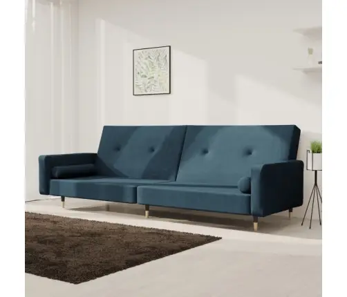 2-Vietīga Dīvāngulta Ar Diviem Spilveniem, Zils Samts Vidaxl