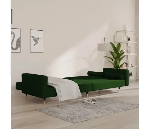Dvivietė Sofa-Lova Su Dvejomis Pagalvėmis, Žalia, Aksomas