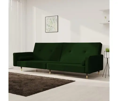 Dvivietė Sofa-Lova Su Dvejomis Pagalvėmis, Žalia, Aksomas