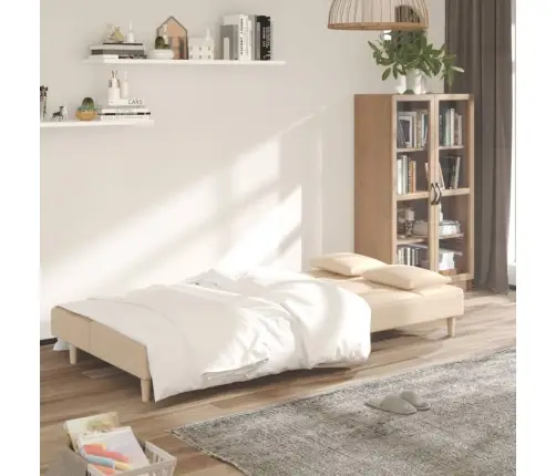 2-Vietīga Dīvāngulta Ar Diviem Spilveniem, Krēmkrāsas Audums Vidaxl