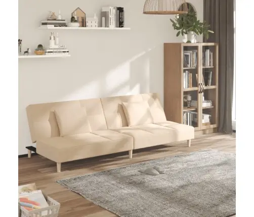 2-Vietīga Dīvāngulta Ar Diviem Spilveniem, Krēmkrāsas Audums Vidaxl