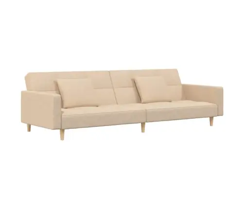 Dvivietė Sofa-Lova Su Dvejomis Pagalvėmis, Kreminė, Audinys