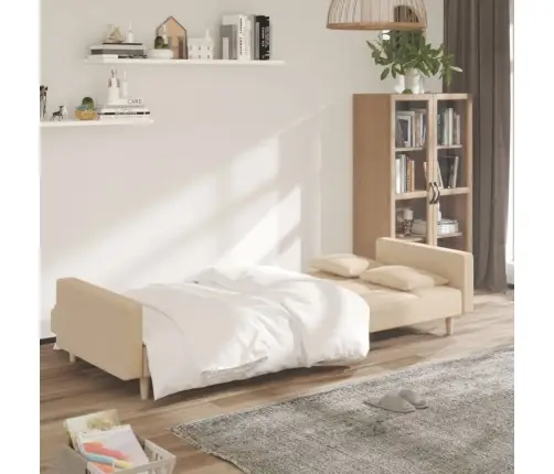 Dvivietė Sofa-Lova Su Dvejomis Pagalvėmis, Kreminė, Audinys