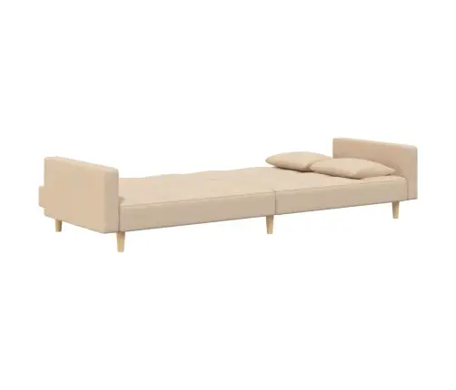 Dvivietė Sofa-Lova Su Dvejomis Pagalvėmis, Kreminė, Audinys