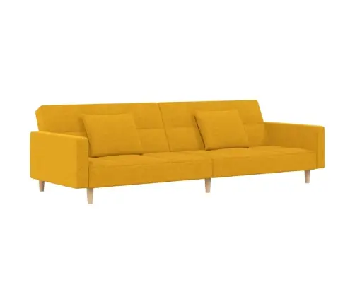 2-Vietīga Dīvāngulta Ar Diviem Spilveniem, Dzeltens Audums Vidaxl