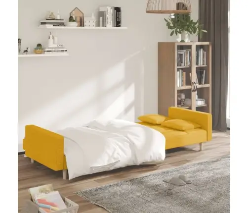 2-Vietīga Dīvāngulta Ar Diviem Spilveniem, Dzeltens Audums Vidaxl