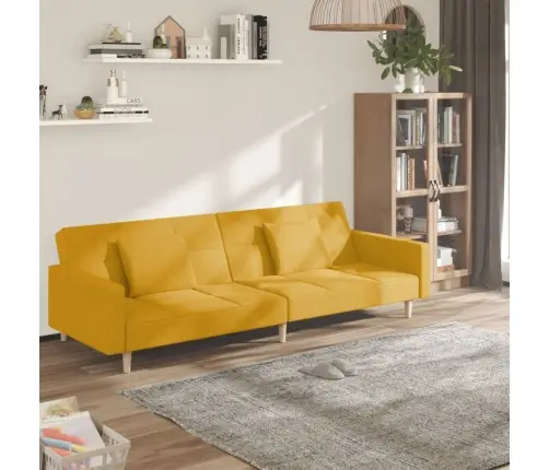 2-Vietīga Dīvāngulta Ar Diviem Spilveniem, Dzeltens Audums Vidaxl