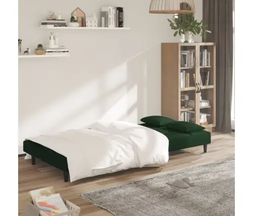 Dvivietė Sofa-Lova Su Dvejomis Pagalvėmis, Žalia, Aksomas