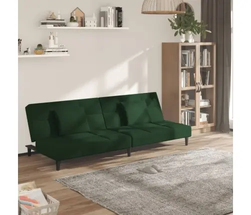 Dvivietė Sofa-Lova Su Dvejomis Pagalvėmis, Žalia, Aksomas