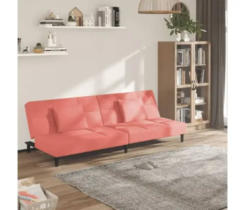 2-Vietīga Dīvāngulta Ar Diviem Spilveniem, Rozā Samts Vidaxl