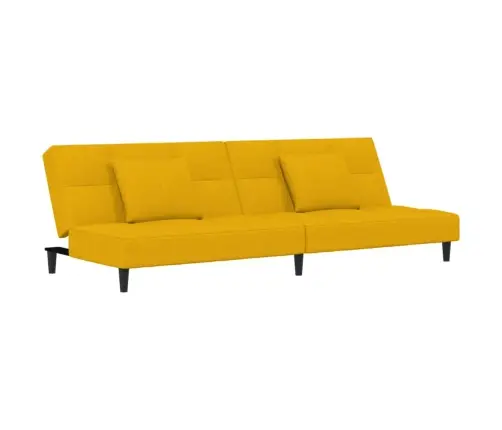 Dvivietė Sofa-Lova Su Dvejomis Pagalvėmis, Geltona, Aksomas