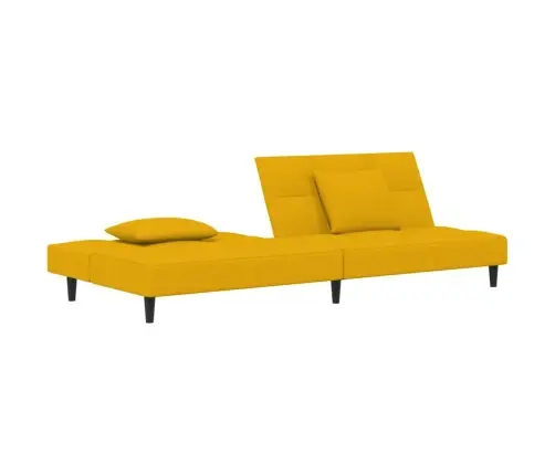 Dvivietė Sofa-Lova Su Dvejomis Pagalvėmis, Geltona, Aksomas