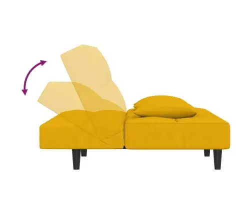 Dvivietė Sofa-Lova Su Dvejomis Pagalvėmis, Geltona, Aksomas