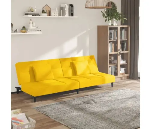 Dvivietė Sofa-Lova Su Dvejomis Pagalvėmis, Geltona, Aksomas