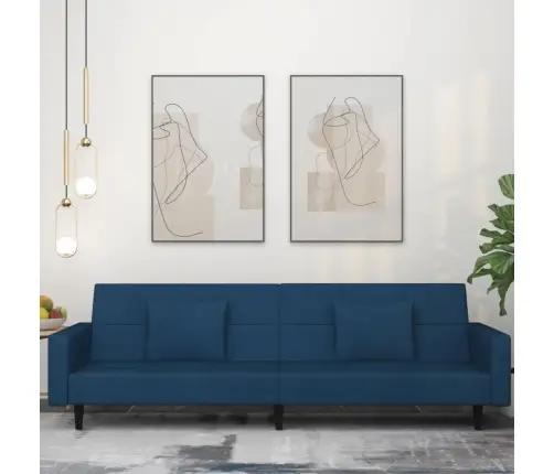 Dvivietė Sofa-Lova Su Dvejomis Pagalvėmis, Mėlyna, Aksomas