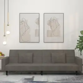 2-Vietīga Dīvāngulta Ar Diviem Spilveniem, Tumši Pelēks Samts Vidaxl