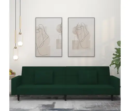 Dvivietė Sofa-Lova Su Dvejomis Pagalvėmis, Žalia, Aksomas