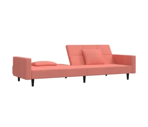 Dvivietė Sofa-Lova Su Dvejomis Pagalvėmis, Rožinė, Aksomas