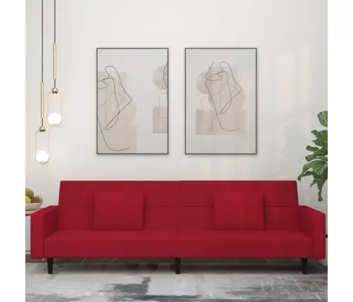 2-Vietīga Dīvāngulta Ar Diviem Spilveniem, Vīnsarkans Samts Vidaxl
